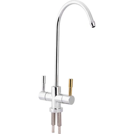 Mitigeur d'évier double trou 1/4'', robinet chromé pour osmose inverse, eau potable filtrée RO, alimentation purifiée, cuisine, kit 2 voies (1/5)