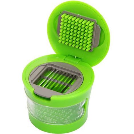 1 Presse-ail, Hachoir, Coupe-légumes avec Conteneur de Rangement et Éplucheur en Silicone, Acier Inoxydable, Cuisine (1/5)