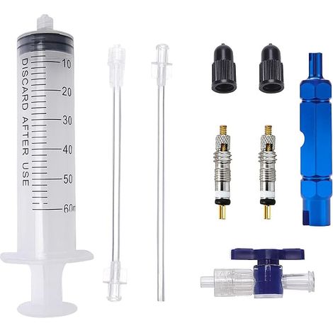 7pcs Tubeless Tire Sealer Filler Tube with Presta Valve Removal Tool and Presta Valve Core & Cap Bike Repair Tool for Stans No Tubes Sealant and Others (1/5)