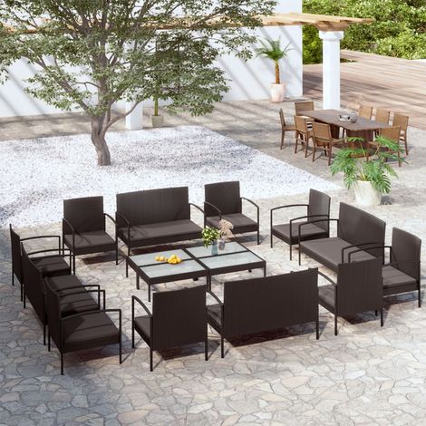 Salon de jardin 16 pcs - Canapé de jardin - Ensembles de Meubles d'exterieur - avec coussins Résine tressée Noir Chic-716513 (1/5)