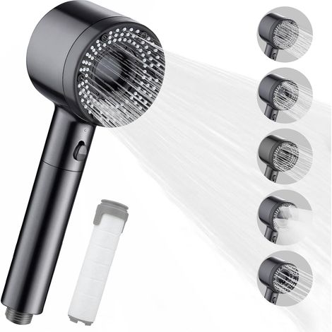Gistuch – Pommeau de douche haute pression 5 modes réglables – Filtre intégré pour purification – Économie d'eau avec bouton pause – ABS et acier inoxydable