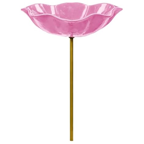Baignoire pour oiseaux, élément décoratif de jardin, adaptée aux oiseaux et aux abeilles, 15 x 60 cm, idéale pour le jardin, rose. (1/5)