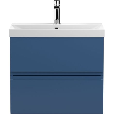 Mavesyn Contemporary 2 Drawer Wall Hung Vanity Unit with Thin Edge Basin, Dark Blue, 600mm
