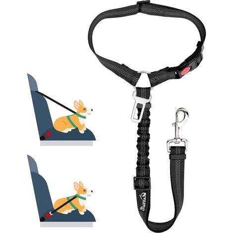 SlowTon Hundegurt Auto 2-in-1 Kopfstütze Anschnallgurt Schwarz 1Pcs (1/5)