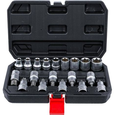 Jeu d'Embouts et Douilles 12,5 mm (1/2) - Profil Torx / Profil E, 19 pcs - Polyvalent et Pratique pour Bricolage - D-Work