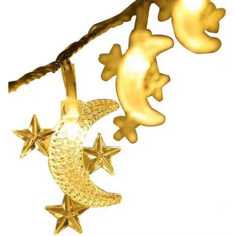 Guirlande lumineuse d'intérieur de 10 mètres (11 yards) en forme d'étoile et de lune, 8 modes d'éclairage, contrôle facile, fil LED pour Noël, café ou fête. (1/5)
