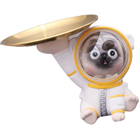 Porte-clés Décoratif Astronaute, Plateau à Clés Forme Originale, Sculpture Blanche Pug pour Décoration Maison, Cadeau de Fête (1/5)
