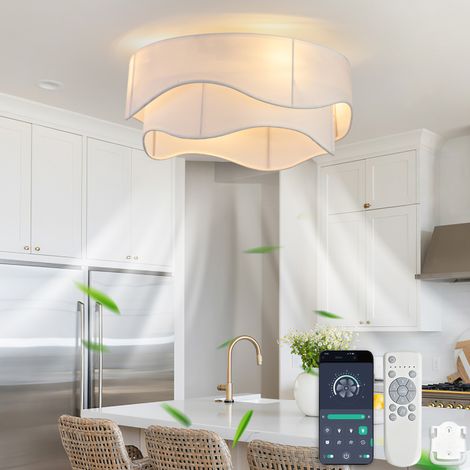 Ventilador de techo de 50 cm con luz, aspas de ABS, control por app y mando, dorado y blanco (1/5)