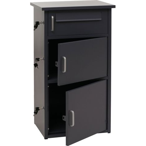 [NEUWERTIG] Paketkasten HHG-297, Paketbox Paketfach Paketstation Briefkasten 3 Fächer, Stahl 89x49x38cm dunkelgrau