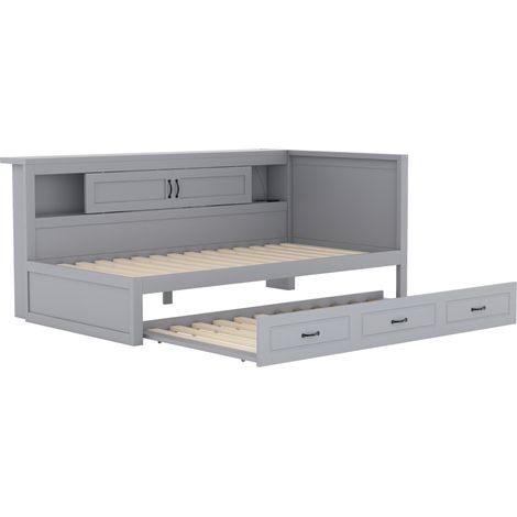 Cama nido 90 x 200 cm con LED, cama auxiliar, almacenaje lateral, enchufe y USB, gris (1/5)