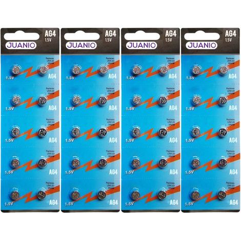 Lot de 40 Piles bouton plates Alcaline Type AG4/G4 compatibles LR626 LR626SW 377A SR 626 SR377 G4 1,5V - Juanio - (1/2)
