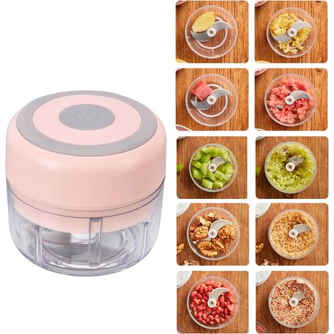 Hachoir à ail électrique sans fil rechargeable USB Double Leaf 100 ml, pour préparation d'aliments pour bébés et hachoir (rose) (1/5)