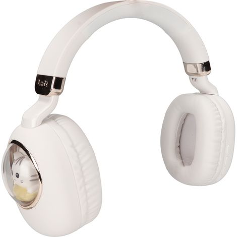 Casque de jeu Bluetooth avec fil et sans fil stéréo, motif dessin animé mignon, lumière LED, blanc. Idéal pour les jeux, les films et la musique. (1/4)