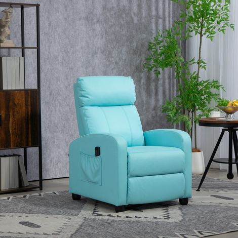 Fauteuil Relaxant Massant avec Télécommande, 8 Modes, Inclinable et Repose-pieds, Bleu Ciel (1/5)