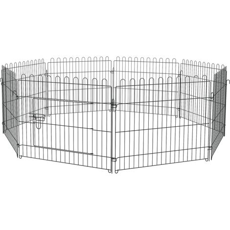 PawHut Parc enclos chiots animaux domestiques pour chiens lapins rongeurs petits animaux intérieur et extérieur diamètre 180 cm 8 panneaux 71 x 61 cm noir