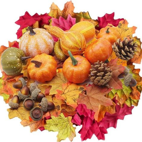 Lot de 120 citrouilles artificielles - pommes de pin, glands et feuilles d'érable pour décoration automne, Halloween et Thanksgiving (1/5)