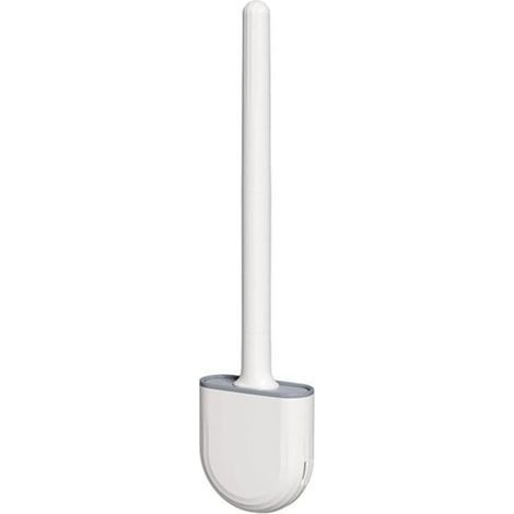 Flat Silicone Toilet Brush - Toilet Brush and Holder, Anti-drip, Antibacterial, Ventilated Toilet Brush, Quick Drying and Odorless, Wall/Floor Mounted Toilet Brush, Bathroom and Toilet, White (1/5)