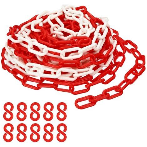 Maillons de chaîne en plastique rouge et blanc, 10M,6 mm, pour barrières, parkings, clôtures, portails et décoration (1/5)