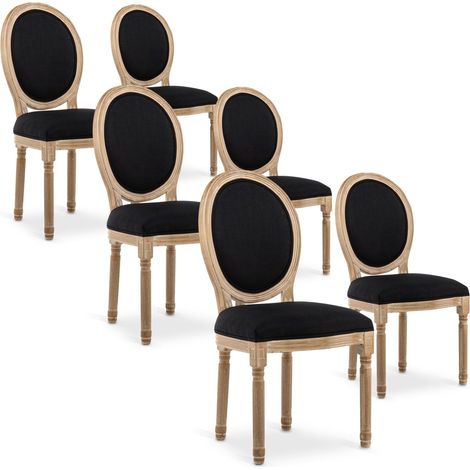Lot de 6 chaises médaillon Louis XVI tissu Noir (1/5)