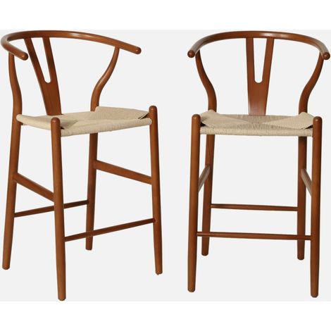 Taburete de bar vintage de madera de haya y cuerdas, set de 2 (1/5)