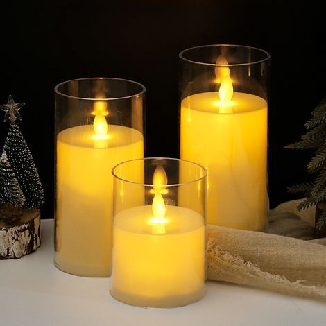 Bougie LED, Bougies LED Flamme Vacillante Lot de 3, Bougies à Piles en, Diamètre 7.8 cm, Hauteur 10、12.5、 15 cm (1/5)