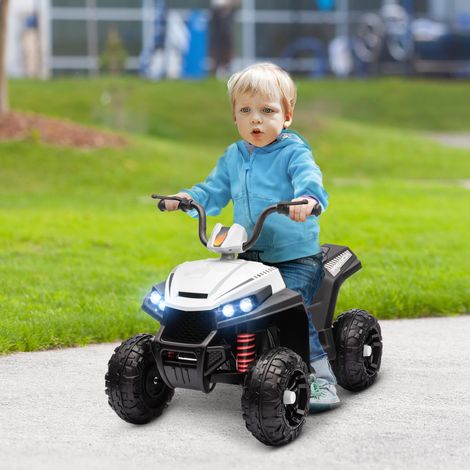 Quad électrique pour enfants, lumières et musique, suspension, 5 km/h, 50 min d'autonomie, pour les 3-5 ans, blanc