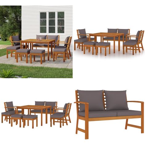 Ensemble à manger de jardin coussins 9 pcs Bois acacia - Salon De Jardin - Mobilier De Jardin - Set Salon De Jardin - Table De Jardin - Chaises De Jardin - Home & Living (1/5)