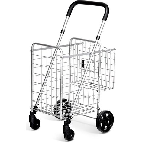 Folding Shopping Cart Portable Utility Cart Double Basket Grocery Utility Cart (1/5)