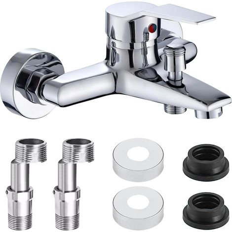 Mitigeur Monocommande Baignoire/Douche en Cuivre - Robinet Eau Chaude/Froide avec Raccord 1/2'', Interaxe 145mm - Montage Mural pour Salle de Bain et Baignoire (1/5)