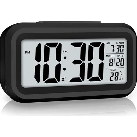 Digitaler Wecker fürs Schlafzimmer, batteriebetriebener Tischwecker, Digitaluhr mit intelligentem Nachtlicht, 12-/24-Stunden-Anzeige, Schlummerfunktion für Tiefschläfer, Geschenkidee (1/4)