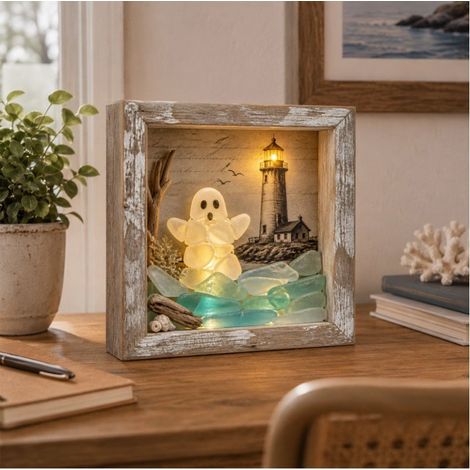 New Coastal Lighthouse Glass Shadow Box Night Light, Classic Nautical Lighthouse Decorative Shadow Box Light - Style A -