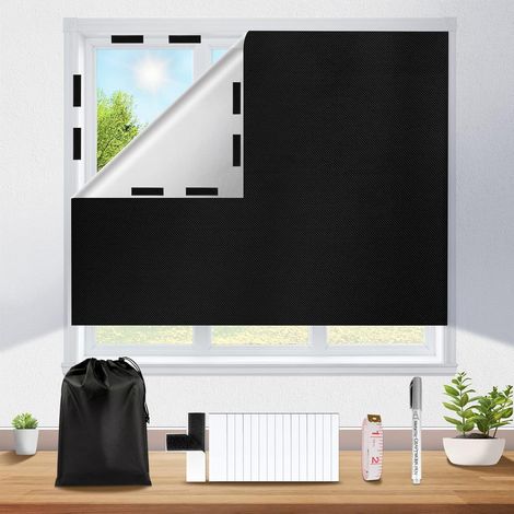 Verdunkelungsrollo ohne Bohren, 200 x 148 cm, Thermorollo mit Klettverschluss, wärmeisolierendes Gewebe, blickdichter Innenvorhang für Dachfenster, Schlafzimmer, Büro, Reisen, Wohnwagen, Schwarz (1/5)