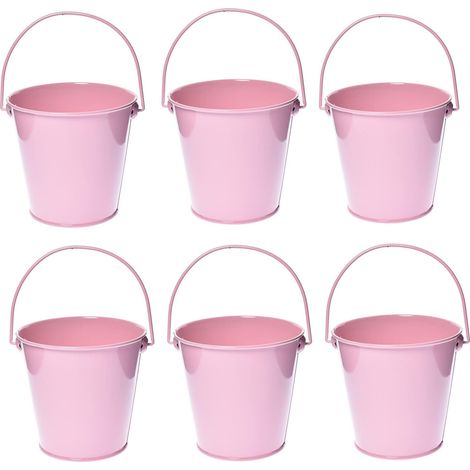 NineClouds Lot de 6 seaux galvanisés colorés de 10,9 cm pour enfants, salle de classe et cadeaux de fête (rose) (1/5)
