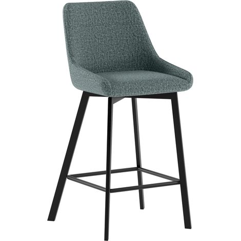 Sgabello da cucina Fox con seduta imbottita in tessuto acquamarina e struttura in metallo nero, design moderno ed elegante - Fox (1/5)