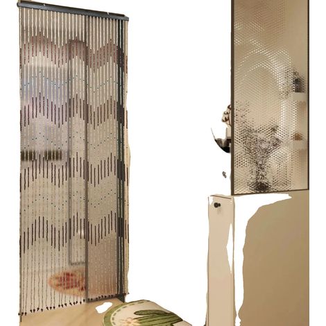 Cortina de puerta con cuentas de madera, color marrón-beige, 31 hebras. (1/5)