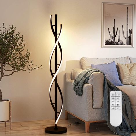 Modern Dimmable LED Floor Lamp Spiral Design 30W Living Room Lamp with Remote Control, Black, Plastic, Spiral (1/5)