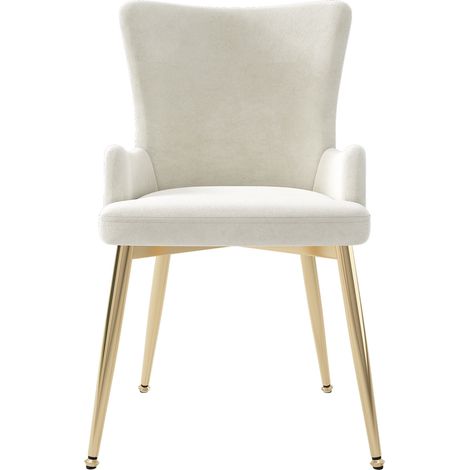 Set di 2 sedie da pranzo in velluto beige con gambe metalliche dorate (1/5)