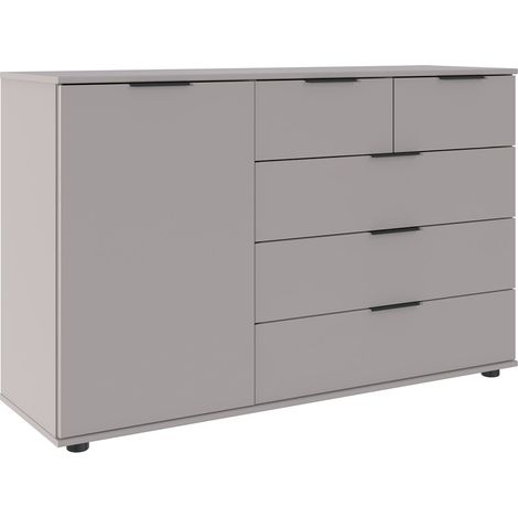 Commode, meuble de rangement coloris Gris, rechampis graphite - Longueur 130 x Hauteur 83 x Profondeur 41cm (1/3)