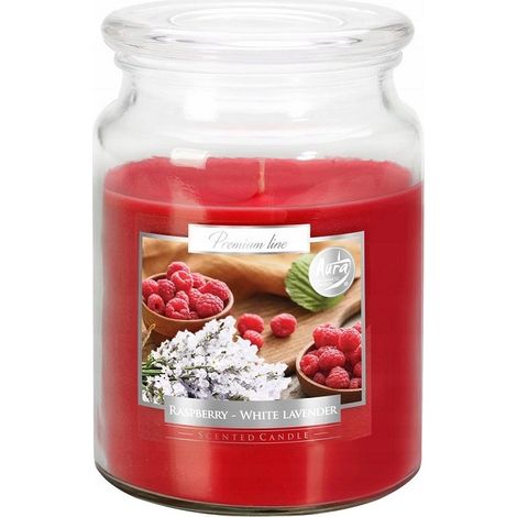 Vela de parafina con aroma a frambuesa y lavanda blanca, vaso grande, Aura, 1 unidad.
