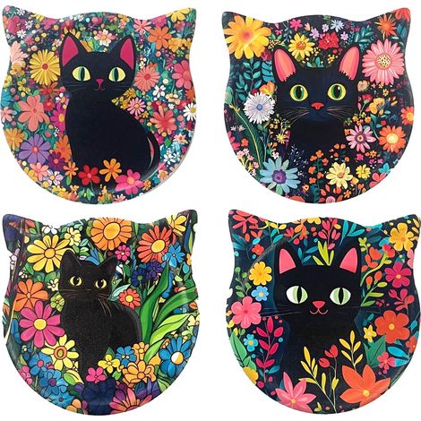 Sottobicchieri magnetici per gatti, set da 4, design unico per gli amanti dei gatti, ideali come regalo originale e decorativo (1/3)