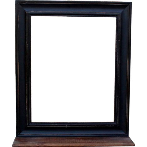 Miroir mural avec étagère en bois de manguier noir style antique pour salle de bain et salon - PANGIVO (1/5)