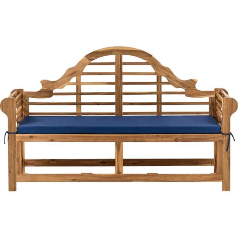 Garden Bench Light Teak Wood and Blue 196 cm Seating Cushion Water Resistant Classic Design Seating for 3 People Outdoor MARLBORO (1/5)