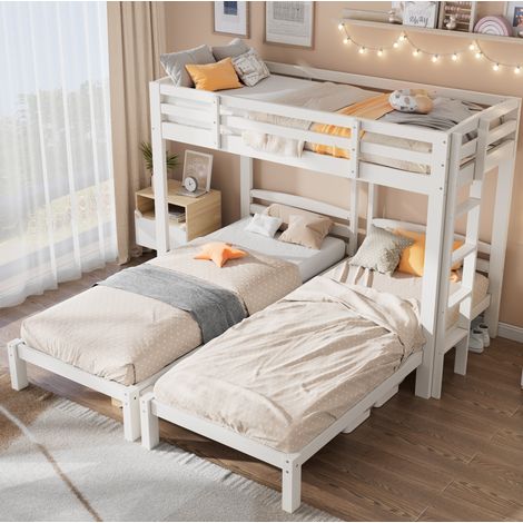 Etagenbett 90x200 cm Mit Dreifach-Liegefläche Weiß (1/5)
