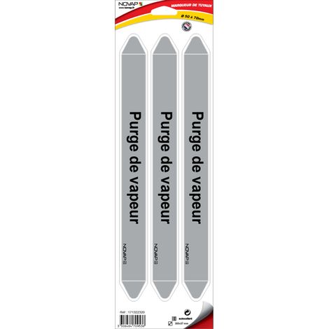 Planche de 3 marqueurs de tuyauterie 355 x 37 mm pour Ø 50 à 70 mm - Purge de vapeur - 4709536
