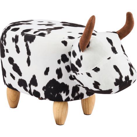 Pouf repose-pieds en forme de vache, tabouret d’appoint antidérapant, assise confortable noir et blanc pour chambre ou entrée, CHICFURN (1/5)