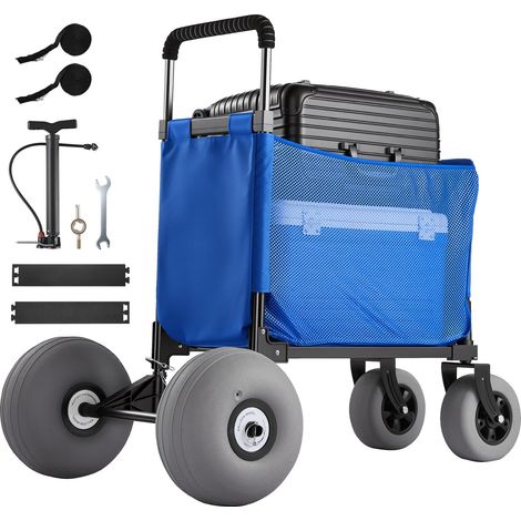 Chariot de Plage Tout-terrain, Chariot de Transport Pliable Charge 75 kg, Charette pour Camping Pêche Jardin Extérieur, avec Roues Ballons de 30 cm, Sac de Rangement et Hauteur Réglable (1/5)