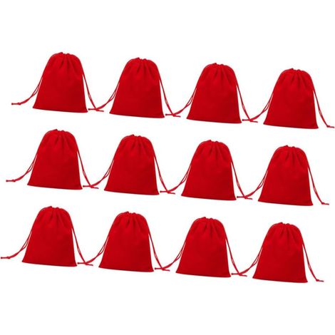50 Paquet à Cordon en Peluche Rouge 7 Cm pour Rangement Bijoux et Bonbons, Pochettes Pratiques pour Mariage et Fête de Noël, Lot de 50 Pièces (1/5)