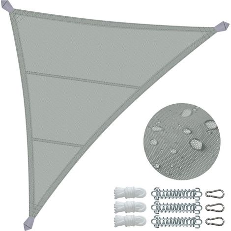 VOUNOT® Vela Ombreggiante Impermeabile Triangolare 5x5x5m con Kit di Fissaggio, Protezione UV 95%, Grigio