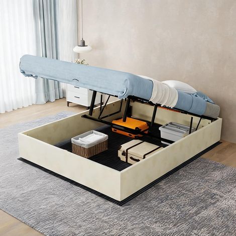 Tête de lit beige en tissu métal 200 x 140 x 30 cm (1/5)