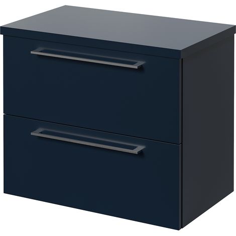 Napoli 390 Deep Blue 600mm Wall Mounted 2 Drawer Vanity Unit for Countertop Basins - 600mm - Chrome 320mm Handle